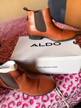 Aldo Cognac Leather Chelsea Boots with Black Elastic